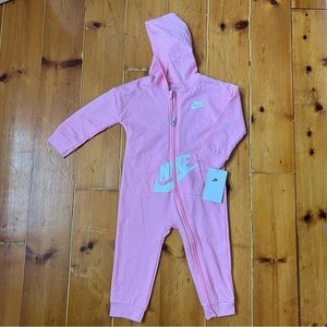 NWT Nike Pink Zip Up Onesie / Nike Pink Zip Up Jumpsuit with Hood - 24 Months